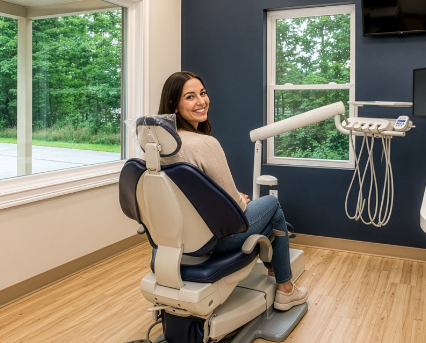 Smiling patient in a Dockside Dental exam room